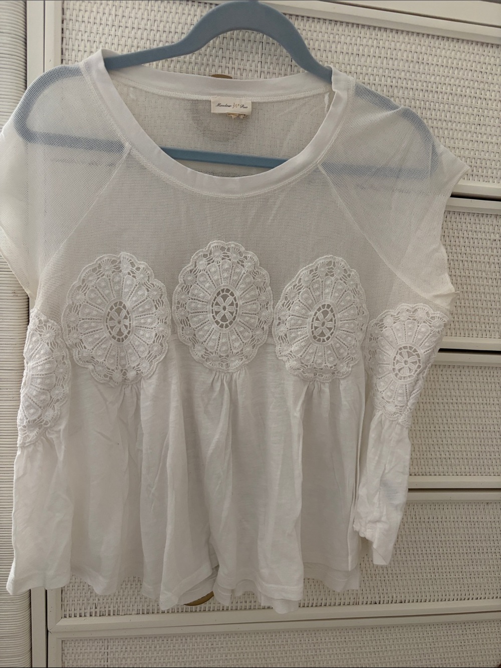 Meadow Rue White Crochet Medallion Short Sleeve Top